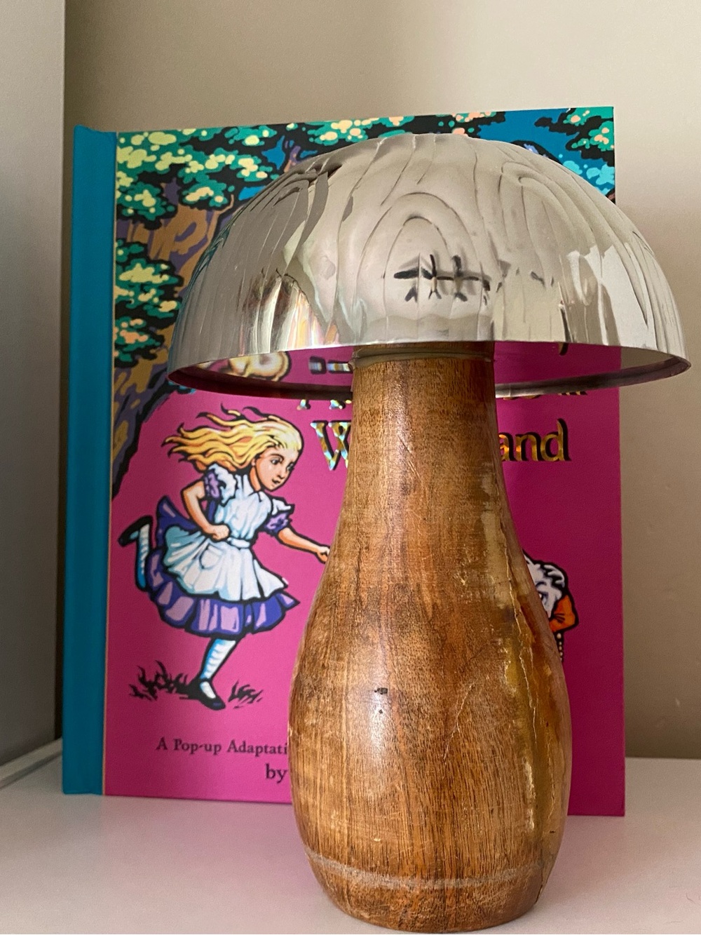 Mushroom Whimsical Silver Wood Sculpture Home Decor 70s kitschy